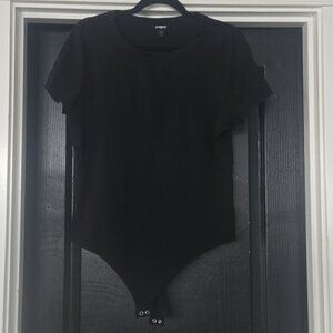Express Classic Black Short Sleeve Crew Neck Bodysuit Size XL